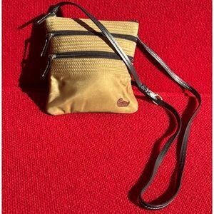 Dooney & Bourke Womens Gold Nylon Crossbody Bag With Pink Interior & Multiple Zi